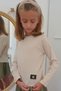 Girl's Long Sleeve T-Shirt with Heart Embroidery on Sleeves and Button Accessory Detail, Ages 9-14, Beige - 3