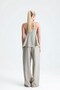 Lavender Front-Fly Lace-Up Blouse and Stone-Colored Pants Set. - 8