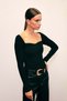 Heart Neckline Knit Blouse - Black - 3