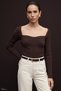 Strickbluse mit Herz-Ausschnitt – Braun - 2