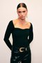 Heart Neckline Knit Blouse - Black - 4