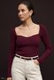 Heart Neckline Knit Blouse - Burgundy
