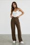 Women's High Waist Bitter Brown Pleated Detailed Wide Leg Fabric Trousers - 2