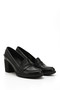 Women's Black Medium Thick Heeled Genuine Leather Shoes - 5