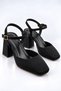 Women's Black Square Toe 7 cm Thick Heeled Ankle Strap Stylish Evening Dress Shoes New Season 2026