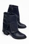 Women's Pointed Toe Navy Blue Leather Detailed Heeled Boots