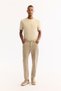 Men's Beige Classic Waist Cotton Piece-Dye Washed Roman Crop Slim Fit Jean Pants A52Y3552