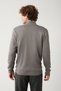 Men's Gray Stand Collar Leather Detailed Zippered Viscose Knitwear Regular Fit Cardigan B005022 - 4