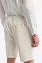 Men's Beige Elastic Waist Lace-Up Seersucker Cotton Relaxed Fit Shorts A51Y3704 - 5