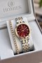 Original Women's Watch - 3 Atm Water Resistant - Gold, Silver, and Burgundy Steel Strap - Japanese Movement - 2-Year Warranty - Stylish Gift Boxed Wristwatch Hmby2089C2 - 2