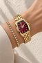 Original Women's Watch - 3 Atm Water Resistant - Gold Burgundy Steel Strap - Japanese Movement - 2 Year Warranty - Stylish Boxed Gift Watch Hmby2097C1 - 3
