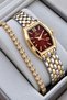 Original Women's Watch - 3 Atm Water Resistant - Gold, Silver, and Burgundy Steel Strap - Japanese Movement - 2-Year Warranty - Stylish Gift Boxed Wristwatch Hmby2097C2 - 2