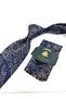 Navy Blue Paisley Pattern Classic Tie with Handkerchief Kk13118 - 3