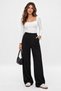 Women's Black High-Waisted Palazzo Pants, Stretchy Lycra Crepe Fabric, Beltless, Wide Leg.