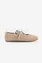 Women's Suede Textured Lace-Up Detailed Round Toe Mary Jane Sports Ballerina Sneaker Palivoy Beige Suede - 5