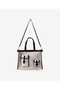 Leather Garnished Canvas Shoulder Bag with Pocket Detail