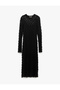 Semi See-Through Crew Neck Long Sleeve Textured Midi Ruched Dress - 3