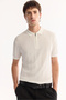 Men's Ecru Polo Neck Zippered Rayon Non-Pilling Striped Knitwear Regular Fit T-Shirt A52Y5010 - 5
