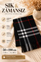 London | Women's Winter Shawl 50x190 cm | Black, Gray, and Red Oversized Plaid-Patterned Thick, Soft, Tasseled Shoulder Shawl With Scarf - 4