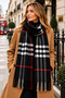 London | Women's Winter Shawl 50x190 cm | Black, Gray, and Red Oversized Plaid-Patterned Thick, Soft, Tasseled Shoulder Shawl With Scarf - 2