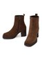Women's Tan Zippered Thick Heeled Suede Leather Boots Wf190030Ds - 5