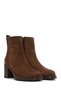 Women's Tan Zippered Thick Heeled Suede Leather Boots Wf190030Ds - 2