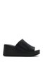 Women's Black Leather Slippers with Filled Heels 26Sfd180818