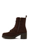 Women's Brown Zippered Thick Heeled Suede Leather Boots 25Wfd413410 - 3