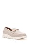 Women's Cream Buckle Leather Shoes, Comfort Loafer 26Pfd150218 - 7