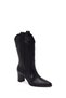 Women's Black Thick Heeled Leather Cowboy Boots Wf160010Dv - 8