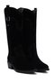 Women's Black Short Thick Heeled Suede Leather Cowboy Boots Af190037Ds - 3