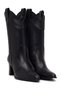 Women's Black Thick Heeled Leather Cowboy Boots Wf160010Dv - 2