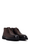 Men's Brown Zippered Lace-Up Leather Casual Boots Wm680058Dk - 2