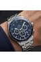 SILVER STEEL BRACELET, NAVY BLUE, FUNCTIONAL, SOLID CASE, MEN'S WATCH
