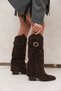 Women's Brown Thick Heeled Suede Leather Boots Af530005Ds - 2