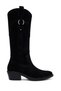 Women's Black Short Thick Heeled Suede Leather Cowboy Boots Af190037Ds