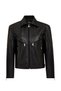Vanessa Women Black Shirt Collar Short Oversized Leather Jacket 25Wgd5325U4