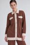 Button-Detail Pants Suit, Dark Brown - Cream - 3