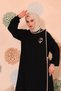 Hijab Dress Ferace Black Elif Vav Embroidered Snap Fastener Ribbed Medina Silk - 7