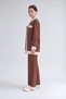 Button-Detail Pants Suit, Dark Brown - Cream - 2