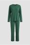 100% Cotton Long Sleeve Solid Color Cuffed Women's Pajama Set with Pockets 98512 - 6
