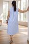 Front Buttoned Shirt Collar Jopone Sleeves (Sleeveless) Striped Patterned Bell Cut Plus Size Denim Fabric Dress - 5