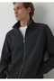 M0S20121 Black Logo Printed Zippered Men's Sweatshirt, Smoke Gray.