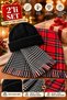 Women's Red Plaid Scarf and Black Beanie Set: 2-Piece Winter Scarf and Beanie Set - New Year's Gift