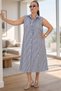 Front Buttoned Shirt Collar Jopone Sleeves (Sleeveless) Striped Patterned Bell Cut Plus Size Denim Fabric Dress - 7