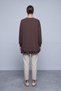 3D Floral Brooch Ruffle Hem Detailed Tunic Brown - 2