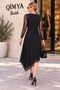 Buketli̇ Women's Draped Hem Asymmetrical Sleeveless Lined Long Sleeve Tulle Dress - 7