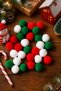 New Year's Decoration - 30 Assorted Plush Pom-Poms (1.5 cm) - 10 each of red, green, and white pom-poms - 3