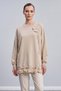 3D Floral Brooch Ruffle Hem Detailed Tunic Dark Beige