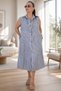 Front Buttoned Shirt Collar Jopone Sleeves (Sleeveless) Striped Patterned Bell Cut Plus Size Denim Fabric Dress